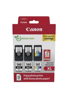 Canon 3712C012 Canon PG-560XLx2/CL-561XL schwarz, color Druckköpfe + Fotopapier, 3er