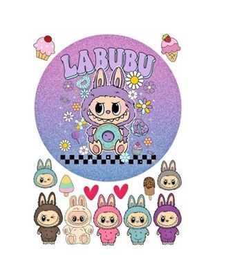 Labubu Essbar Maskottchen Zuckermasse Tortenbild Tortenaufleger + 4 Muffin l03