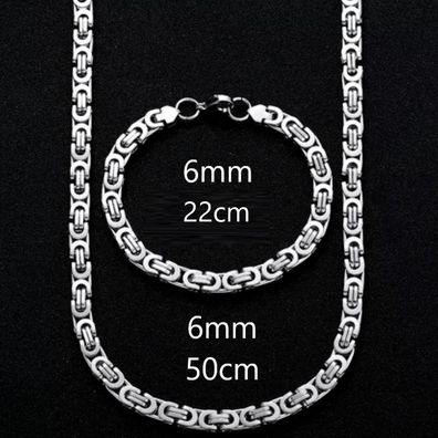 Königskette 50cm + Königsarmband 22cm aus Edelstahl 6mm breit Halskette Armband