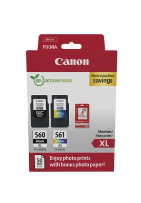 Canon 3712C008 Canon PG-560XL + CL-561XL schwarz, color Druckköpfe + Fotopapier, 2er