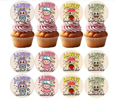 Labubu Essbar Maskottchen 12 Muffin Zuckermasse Tortenbild Tortenaufleger