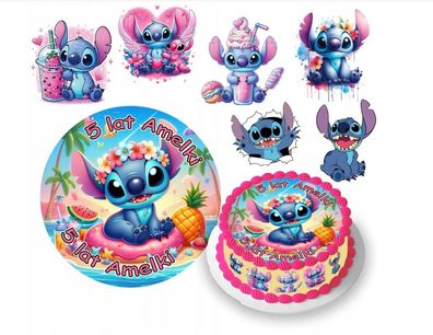 Lilo & Stitch Essbar Zuckermasse Tortenbild Tortenaufleger + 4 Muffin s06