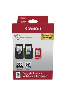 Canon 3713C008 Canon PG-560 + CL-561 schwarz, color Druckköpfe + Fotopapier, 2er-Set