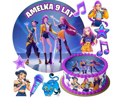 KPop Demon Hunters Essbar Huntrix Zuckermasse Tortenbild Tortenaufleger + 4 Muffin