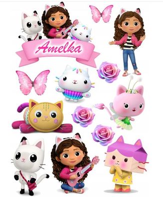 Gabby´s Dollhouse Essbar Tortenaufleger Torte Geburstag Zuckermasse + NAME g02