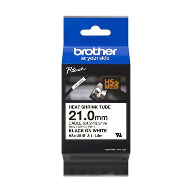 brother HSE251E Schrumpfschlauch 21 mm schwarz auf weiß