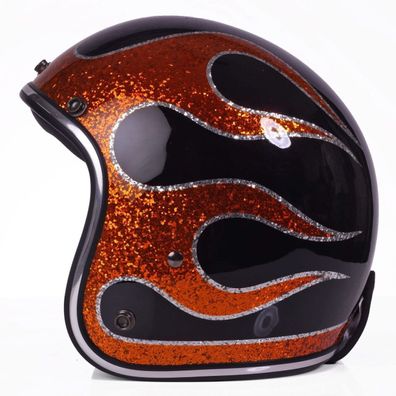 Alpha Speeds Super Flake Jet Helm Biker Chopper Motorrad Jethelm Custom Helme Orange