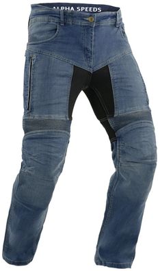 Motorrad- & Biker KEV ARAMID Jeans Hose mit Protektoren mit Belüftung Blau