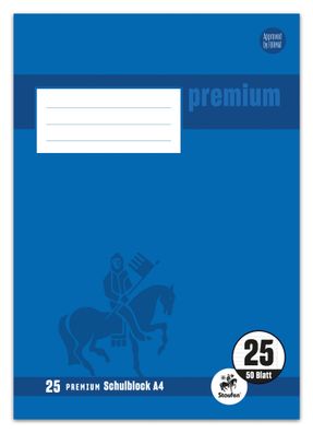 Staufen® 734044225 Schulblock Premium LIN 25 - A4, 50 Blatt, 90 g/qm, liniert mit Ran
