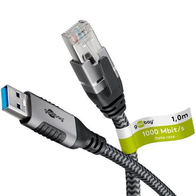 goobay 70299 goobay USB A 3.0/RJ45 Kabel 1,0 m grau, schwarz, 1 St
