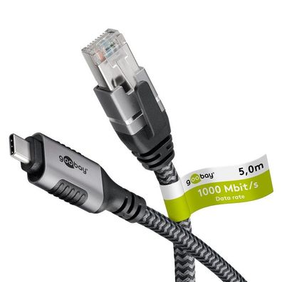 goobay 70752 goobay USB C 3.1/RJ45 CAT 6 Kabel 5,0 m grau, schwarz, 1 St