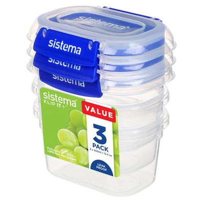 Sistema 881543 Sistema Frischhaltedose KLIP IT PLUS, 400 ml, blau, 3er Set
