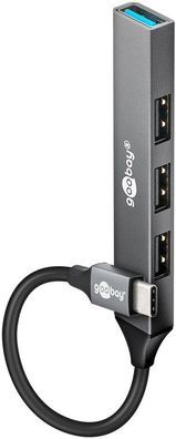 Goobay 74457 Slim 4-Port USB-Hub, USB-C™ auf USB-A, 5 Gbit/s, hellgrau, 0.1 m - USB-C