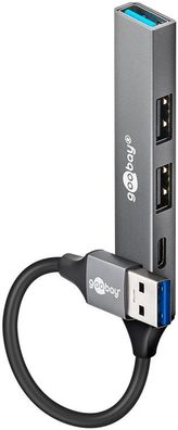Goobay 74458 Slim 4-Port USB-Hub, USB-A auf USB-C™/USB-A, 5 Gbit/s, hellgrau, 0.1 m