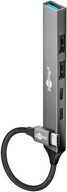 Goobay 74460 Slim 5-Port USB-Hub, USB-C™ auf USB-C™/USB-A, 5 Gbit/s, hellgrau, 0.1 m
