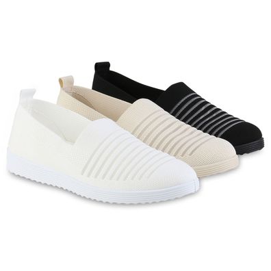 VAN HILL Damen Slip Ons Slippers Bequeme Strick Profil-Sohle Schuhe 841601