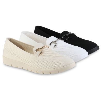 VAN HILL Damen Slip Ons Slippers Bequeme Strick Profil-Sohle Schuhe 841598