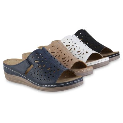 VAN HILL Damen Komfort Sandalen Bequeme Cut-outs Freizeit Keilabsatz Schuhe 841607