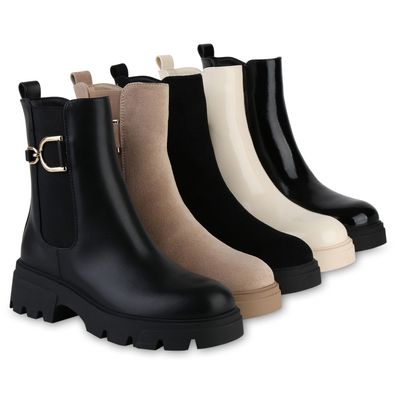 VAN HILL Damen Leicht Gefüttert Klassische Stiefeletten Profil-Sohle Schuhe 841445