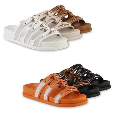 VAN HILL Damen Pantoletten Sandalen Bequeme Basic Freizeit Schuhe 841593