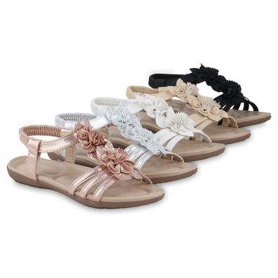 VAN HILL Damen Riemchensandalen Sandalen Bequeme Blumen Leder-Optik Schuhe 841651