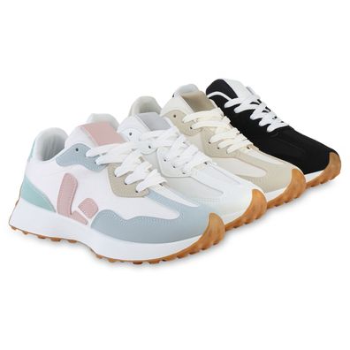 VAN HILL Damen Plateau Sneaker Schnürer Profil-Sohle Freizeit Schuhe 841561