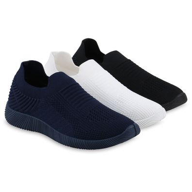VAN HILL Damen Slip Ons Sportschuhe Sportliche Strick Profil-Sohle Schuhe 841648