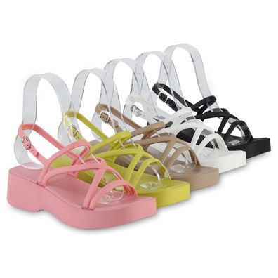 VAN HILL Damen Plateau Sandaletten Freizeit Riemchen Blockabsatz Schuhe 841596