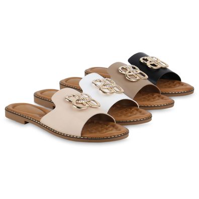 VAN HILL Damen Pantoletten Sandalen Strass Nieten Sommer Freizeit Schuhe 841649