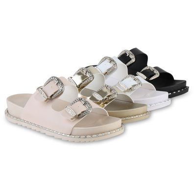 VAN HILL Damen Pantoletten Sandalen Bequeme Nieten Profil-Sohle Schuhe 841575