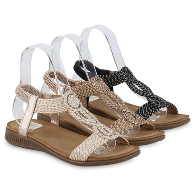 VAN HILL Damen Riemchensandalen Sandalen Bequeme Strass Cut-Outs Schuhe 841643