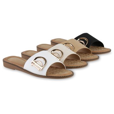 VAN HILL Damen Pantoletten Sandalen Nieten Leder-Optik Freizeit Schuhe 841592