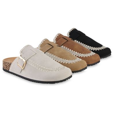 VAN HILL Damen Pantoffeln Hausschuhe Bequeme Schnallen Stickereien Schuhe 841591