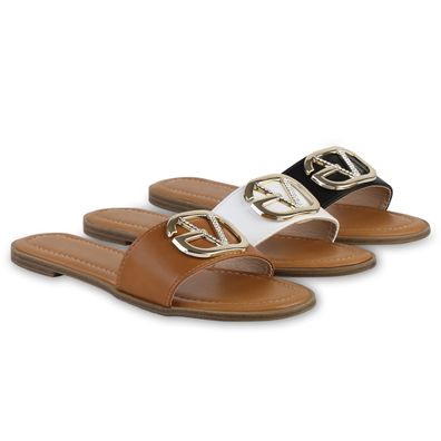 VAN HILL Damen Sandalen Pantoletten Strass Holzoptikabsatz Sommer Schuhe 841507