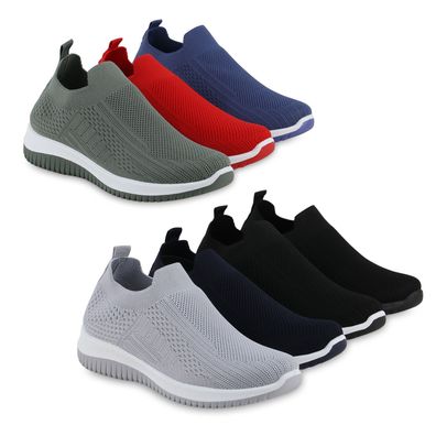 VAN HILL Damen Slip Ons Sportschuhe Sportliche Strick Profil-Sohle Schuhe 841678