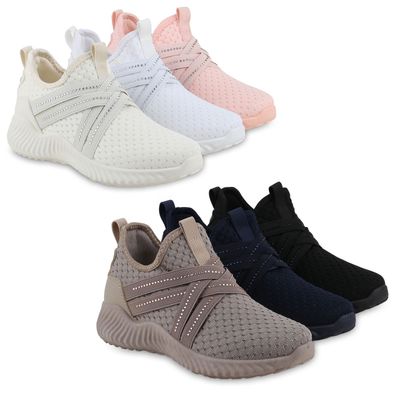 VAN HILL Damen Slip Ons Sportschuhe Sportliche Strass Profil-Sohle Schuhe 841681