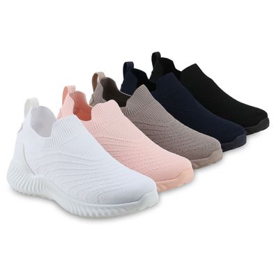 VAN HILL Damen Slip Ons Sportschuhe Sportliche Strick Profil-Sohle Schuhe 841677
