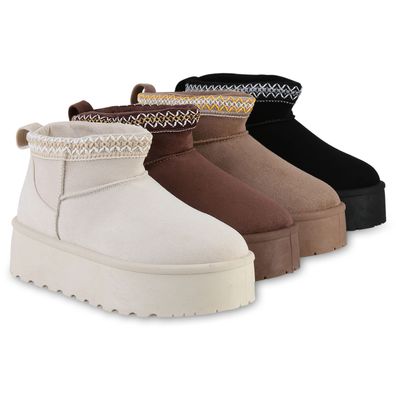 VAN HILL Damen Warm Gefütterte Winter Boots Stiefeletten Stickereien Schuhe 841461