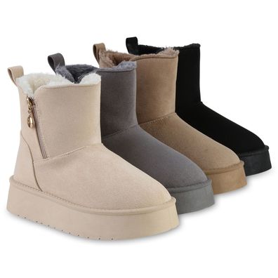 VAN HILL Damen Warm Gefüttert Winter Boots Stiefelette Bequem Zipper Schuhe 841457