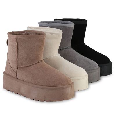 VAN HILL Damen Warm Gefütterte Winter Boots Bequeme Profil-Sohle Schuhe 841454