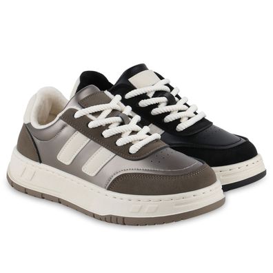 VAN HILL Damen Leicht Gefütterte Sneaker Low Bequeme Profil-Sohle Schuhe 841435