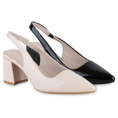 VAN HILL Damen Slingpumps Pumps Spitze Absatzschuhe Klassische Lack Schuhe 841548