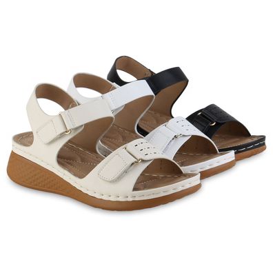 VAN HILL Damen Komfort Sandalen Bequem Cut-outs Freizeit Leder-Optik Schuhe 841627