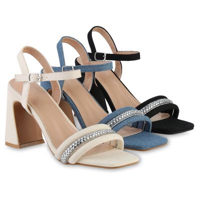 VAN HILL Damen Riemchensandaletten Sandaletten Klassische Strass Schuhe 841537