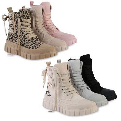 VAN HILL Damen Sneaker High Schn?rer Prints Profil-Sohle Freizeit Schuhe 841579