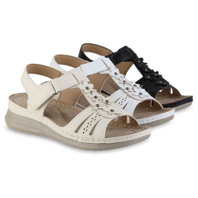 VAN HILL Damen Komfort Sandalen Bequeme Blumen Nieten Cut-Outs Schuhe 841614