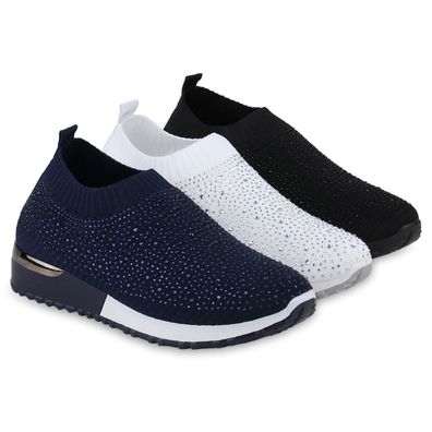VAN HILL Damen Slip Ons Sportschuhe Sportliche Strass Profil-Sohle Schuhe 841663