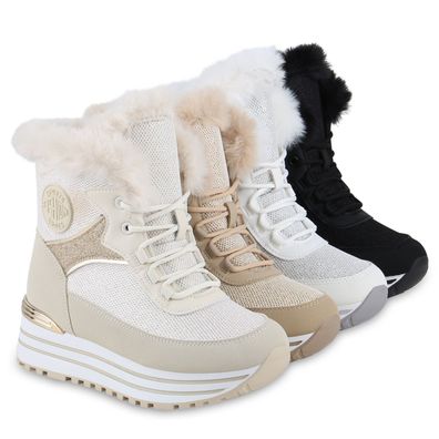 VAN HILL Damen Warm Gefütterte Sneakerstiefel Sneaker Kunstfell Schuhe 841426