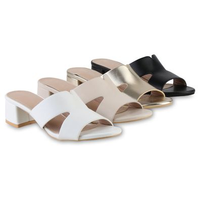 VAN HILL Damen Pantoletten Sandaletten Cut-outs Leder-Optik Freizeit Schuhe 841542