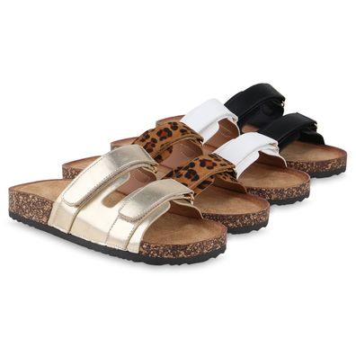 VAN HILL Damen Pantoletten Sandalen Bequeme Korkoptik Profil-Sohle Schuhe 841661